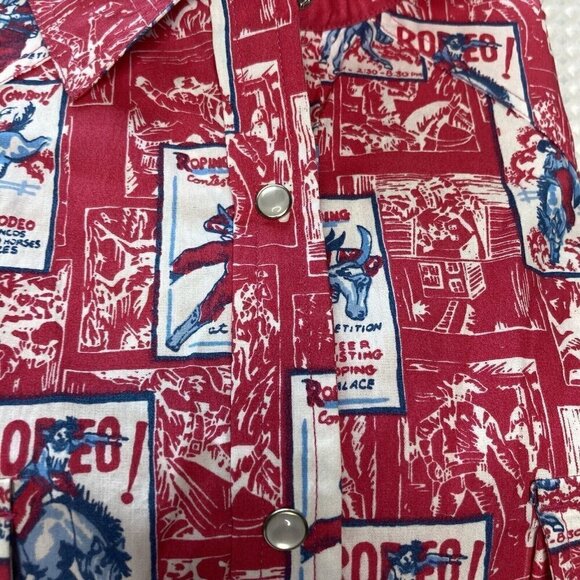 Panhandle NWT Jrs XL Hot Pink L/S Pearl Snap Pockets Rodeo Print Cotton Shirt - Picture 8 of 16